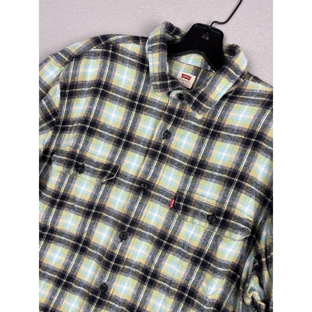 Levi's Shirt Mens Large Blue Yellow Plaid Flannel Long Sleeve Button Up Relaxed
